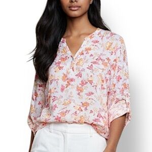 4/$20 NWT Basic Editions Floral Blouse Tunic XL Lightweight Long Sleeve